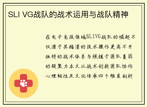 SLI VG战队的战术运用与战队精神
