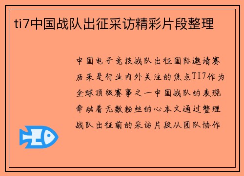 ti7中国战队出征采访精彩片段整理