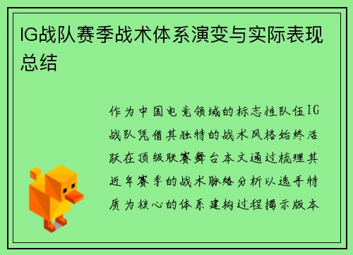 IG战队赛季战术体系演变与实际表现总结