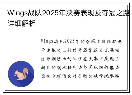 Wings战队2025年决赛表现及夺冠之路详细解析
